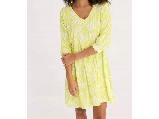 B.P.C sukienka biało-limonkowa we wzory z wiskozy 44.