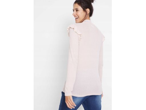 B.P.C golf beżowy prążkowany z falbankami cienki r.44/46