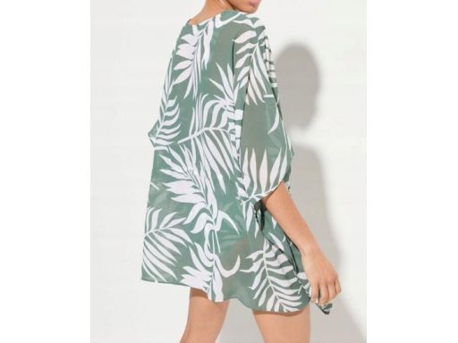 B.P.C szyfonowa tunika plażowa wzór roślinny liście khaki ^44/46