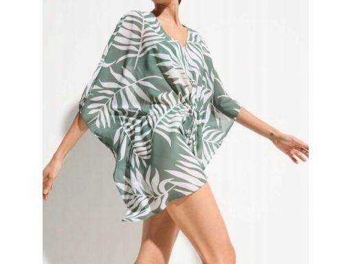 B.P.C szyfonowa tunika plażowa wzór roślinny liście khaki ^44/46