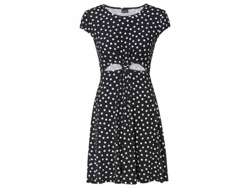 B.P.C sukienka czarna w białe grochy z wycięciami ^48/50