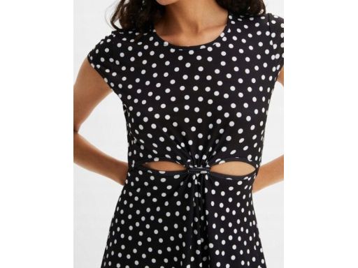 B.P.C sukienka czarna w białe grochy z wycięciami ^48/50