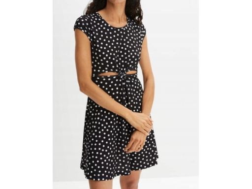 B.P.C sukienka czarna w białe grochy z wycięciami ^48/50