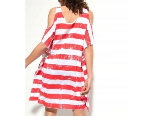 B.P.C sukienka plażowa biało-czerwona w paski z wycięciami ^56/58