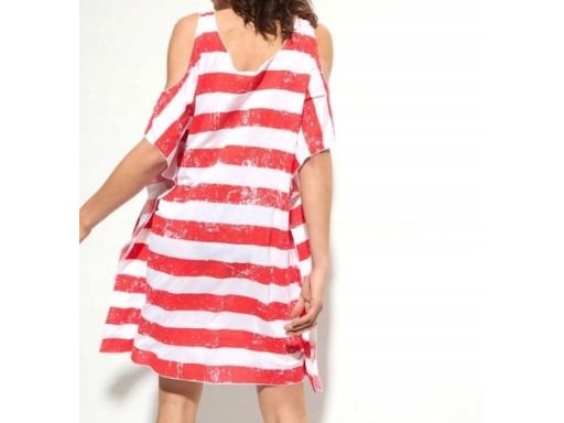B.P.C sukienka plażowa biało-czerwona w paski z wycięciami ^56/58