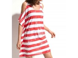 B.P.C sukienka plażowa biało-czerwona w paski z wycięciami ^56/58