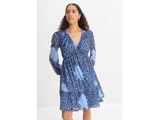 B.P.C niebieska sukienka szyfonowa w cętki z nadrukiem 40/42