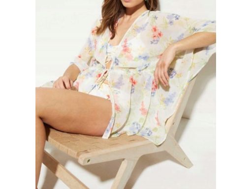 B.P.C tunika narzutka plażowa kimono w kwiaty 48/50.