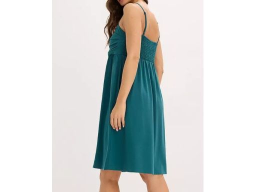 B.P.C letnia sukienka na ramiączka morska z marszczeniem 48/50.