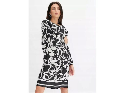 B.P.C satynowa sukienka midi czarno-biała we wzory ^46