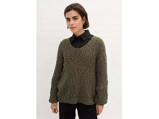B.P.C Sweter z przędzy boucle zielony khaki ^44/46