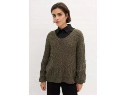 B.P.C Sweter z przędzy boucle zielony khaki ^44/46