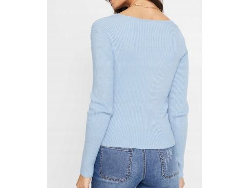 B.P.C prążkowany sweter kopertowy niebieski 48/50.