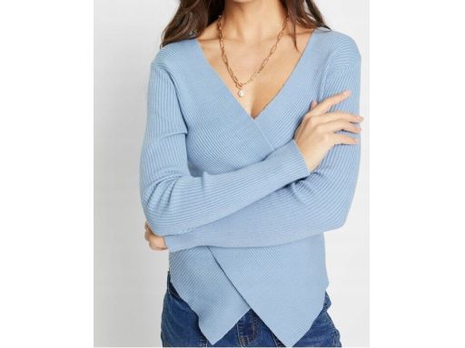 B.P.C prążkowany sweter kopertowy niebieski 48/50.