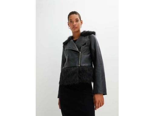 B.P.C kurtka czarna eko skóra ramoneska z futerkiem ^40