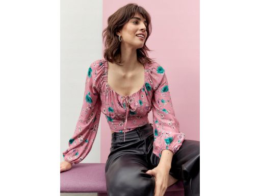 B.P.C krótka bluzka z marszczeniem w kwiatuszki 46.