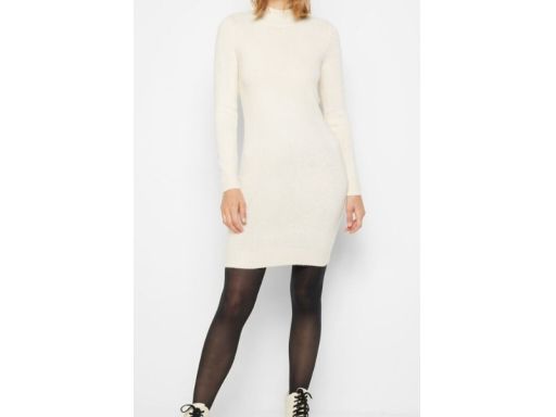 B.P.C dzianinowa sukienka ze stójką ecru ołówkowa 32/34.
