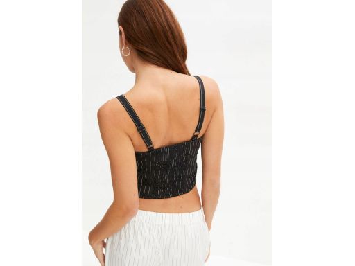 B.P.C krótki top gorsetowy czarny w cienkie paseczki 48.