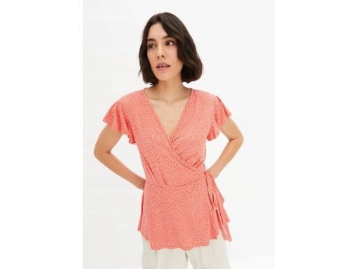 B.P.C bluzka damska kopertowa koralowa we wzorek 40/42.