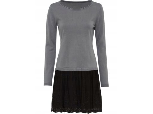 B.P.C sukienka dzianinowa różowa 2w1z czarną koronką 36/38.