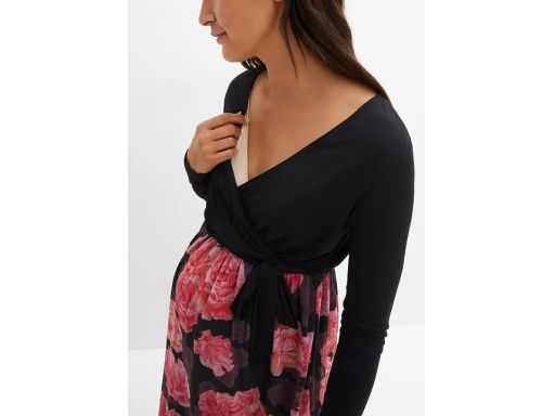 B.P.C sukienka ciążowa czarno-różowa w kwiaty r.36/38