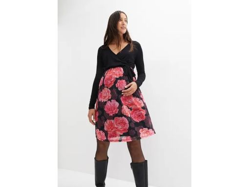 B.P.C sukienka ciążowa czarno-różowa w kwiaty r.36/38