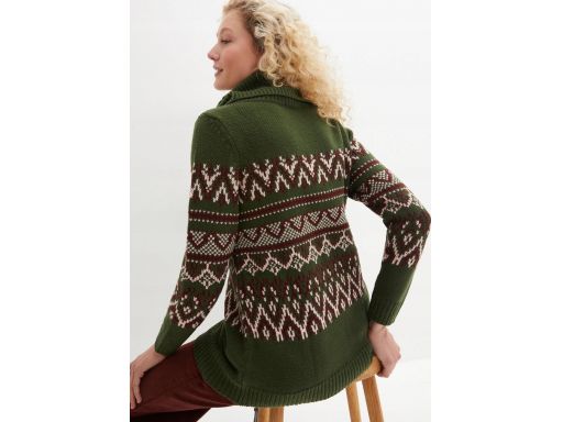 B.P.C zielony sweter we wzór norweski z szerokim golfem r.40/42