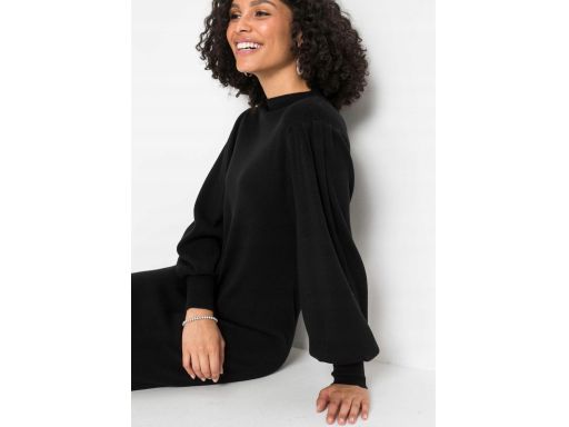 B.P.C sukienka czarna dzianinowa z bufiastymi rękawami ^36/38