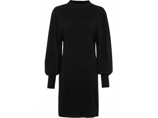 B.P.C sukienka czarna dzianinowa z bufiastymi rękawami ^36/38