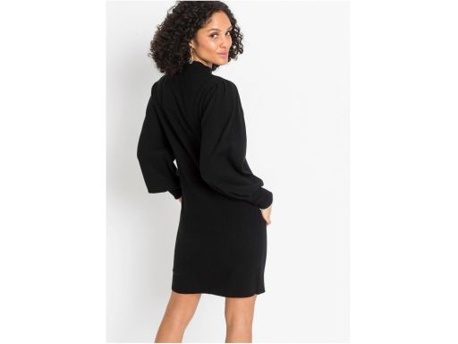 B.P.C sukienka czarna dzianinowa z bufiastymi rękawami ^36/38