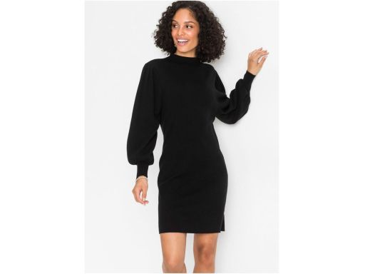 B.P.C sukienka czarna dzianinowa z bufiastymi rękawami ^36/38