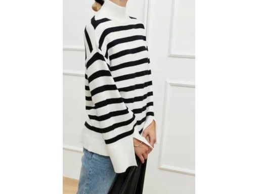 B.P.C sweter oversize śmietankowy w czarne paski r.40/42
