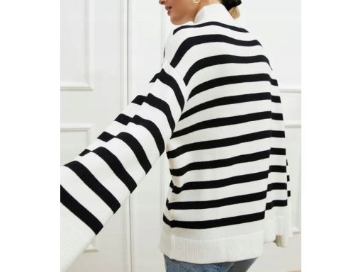 B.P.C sweter oversize śmietankowy w czarne paski r.40/42