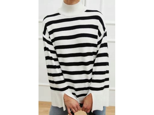 B.P.C sweter oversize śmietankowy w czarne paski r.40/42
