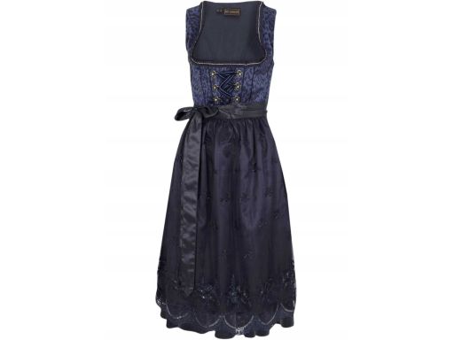 B.P.C. czarna sukienka ludowa w cętki z fartuchem z koronki 50.