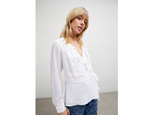 B.P.C biała bluzka kopertowa falbana r.44