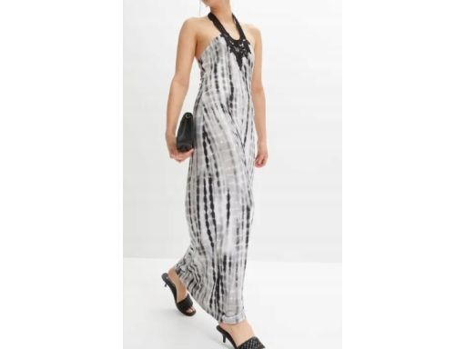 B.P.C długa sukienka biało-czarna cieniowana z koronką ^36/38