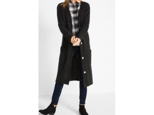 B.P.C długi czerwony sweter rozpinany z kieszeniami ^40/42