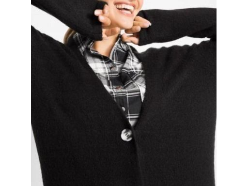 B.P.C długi czerwony sweter rozpinany z kieszeniami ^40/42