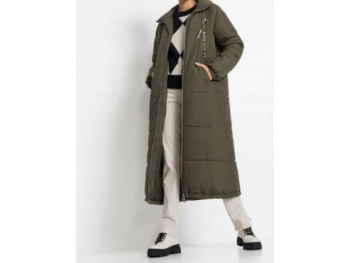 B.P.C płaszcz długi pikowany khaki ze stójką 40.