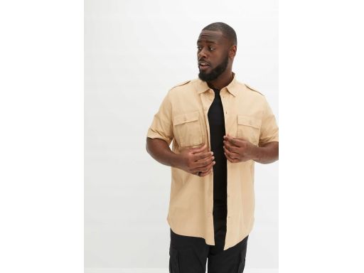 B.P.C koszula męska z krótkim rękawem beżowa bawełniana z pagonami 43/