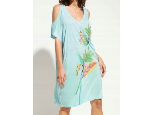 B.P.C sukienka tunika plażowa turkusowa z nadrukiem odkryte ramiona ^3