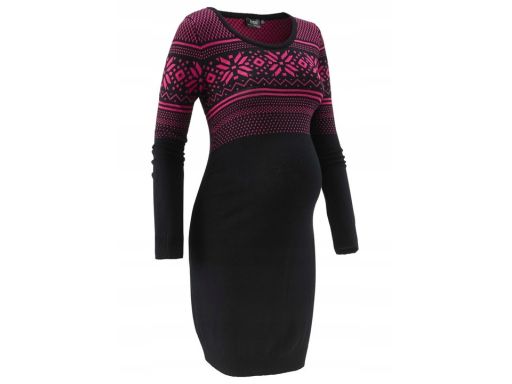B.P.C dzianinowa ciążowa sukienka czarna w norweski wzór 36/38.