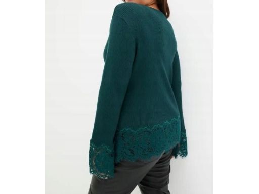 B.P.C sweter dzianinowy butelkowa zieleń z koronką r.52/54