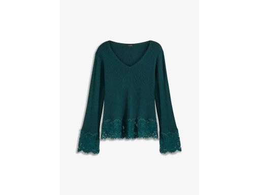 B.P.C sweter dzianinowy butelkowa zieleń z koronką r.52/54