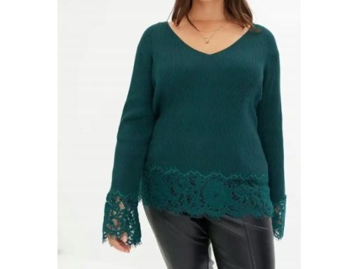 B.P.C sweter dzianinowy butelkowa zieleń z koronką r.52/54