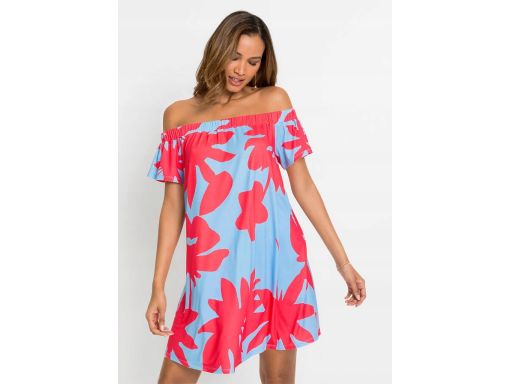 Luźna sukienka carmen z nadrukiem r.36/38