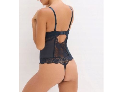 B.P.C. body granatowa czerń ze stringami i koronką r.95E