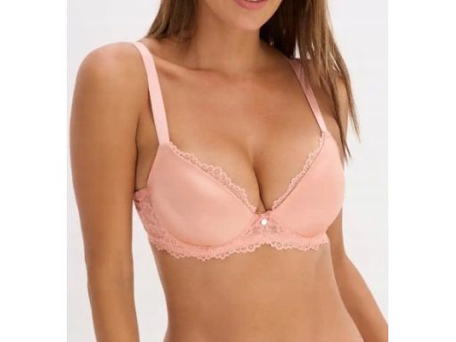 B.P.C biustonosz usztywniany koronkowy morelowy połyskujący r.80D