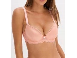 B.P.C biustonosz usztywniany koronkowy morelowy połyskujący r.80D